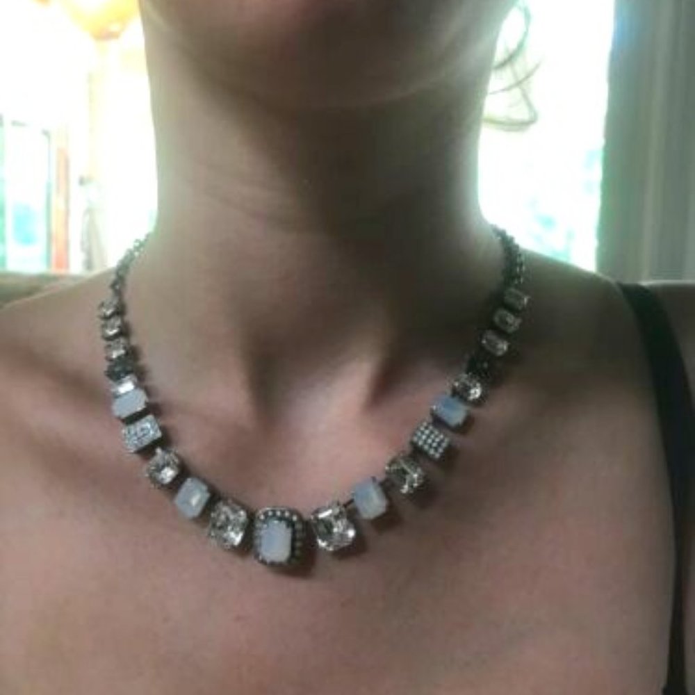 MARIANA NECKLACE SWAROVSKI CRYSTALS Silver Plated with Rectangle White/Clear